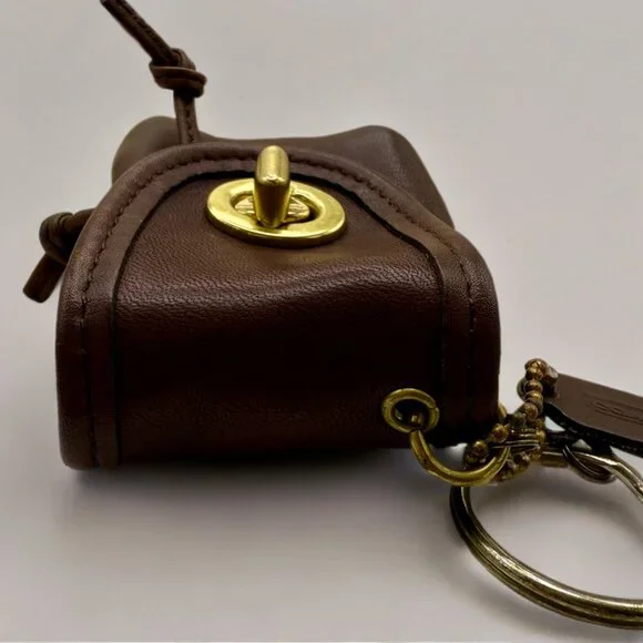 Vintage Coach Mahogany Brown Mini Turnlock Daypack Key Fob Keychain - Picture 5 of 10